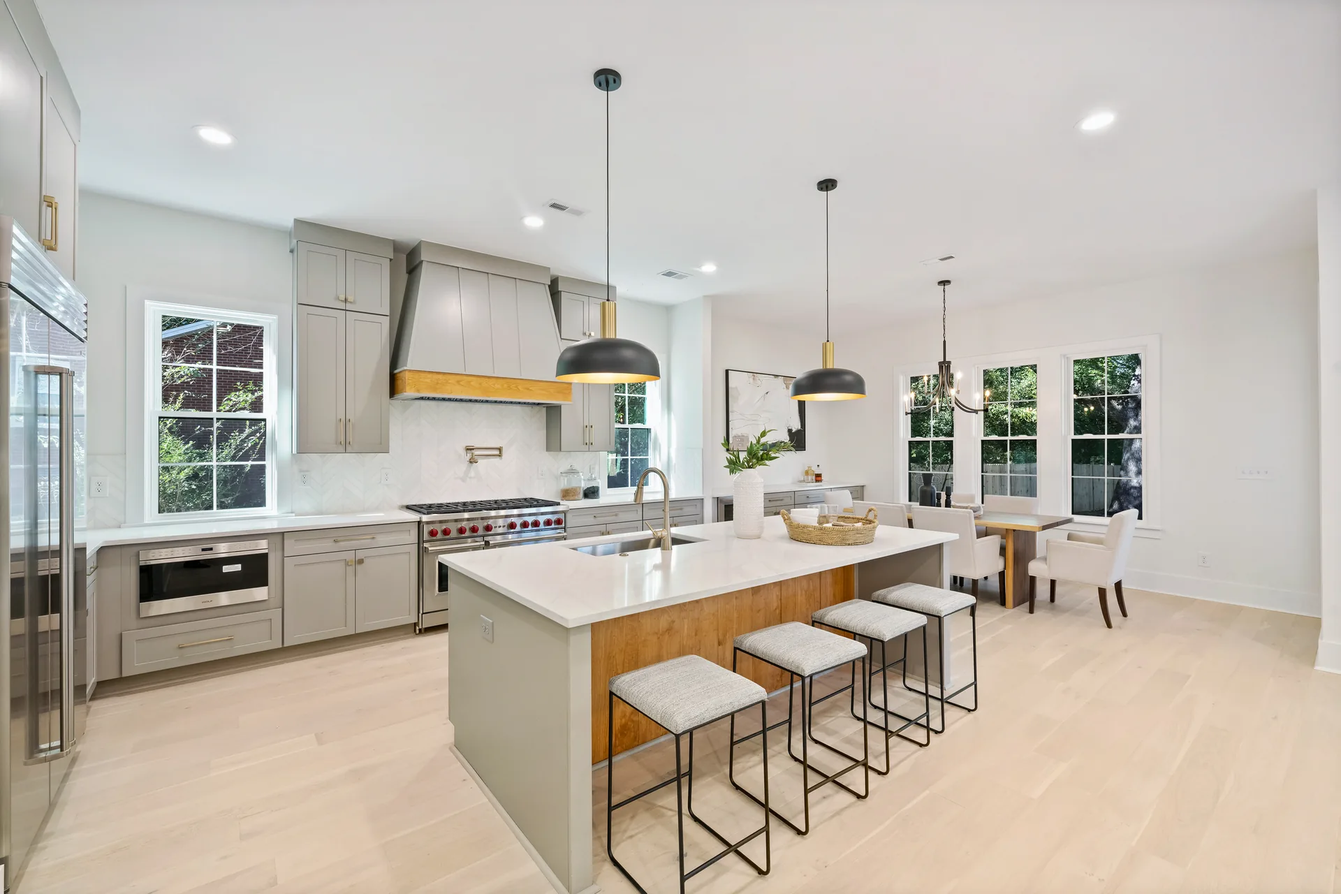 Kitchen and island at the completed 563 Lyttleton Dr home.