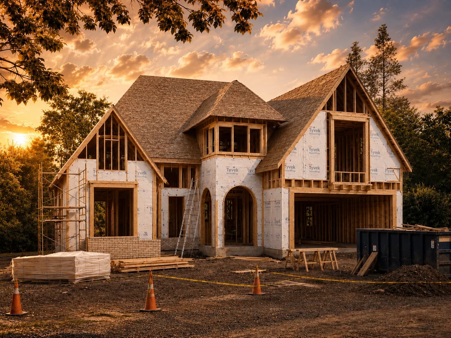 A DELLA residence at the framing stage of construction.