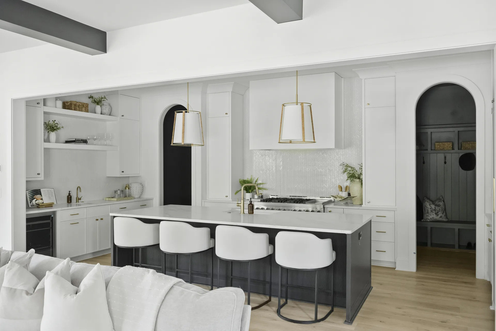 Kitchen and island at the completed 1205 Jersey Ln home.